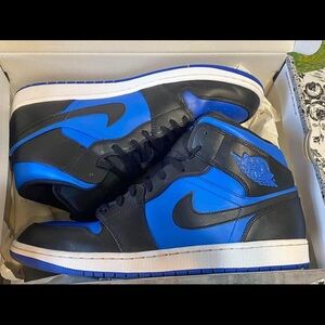 Air Jordan 1 Mid Black and Blue 
Size 14